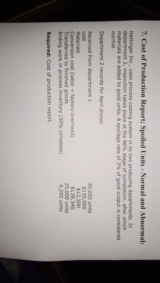 7. Cost of Production Report; Spoiled Units - Normal and Abnormal: Hettinger Inc., uses process costing system in its two pro
