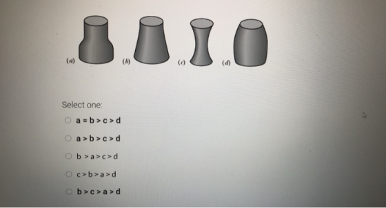 Ծ (a) (b) Select one: a = b >c>d Օ a> b > c > d Ob>a>c>d O c>b>ad Ob>c>ad