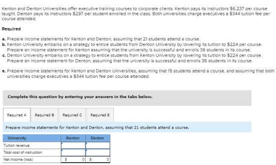 Kenton and Denton Universities offer executive training courses to corporate clients. Kenton pays its instructors $6.237 per