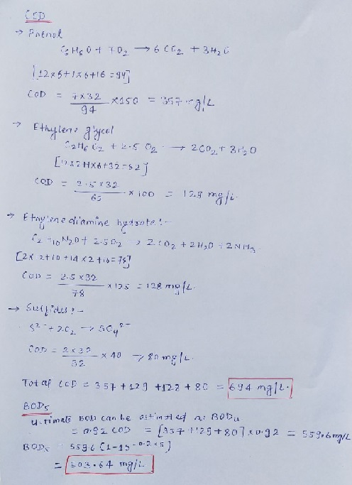 » Prenol CHE OTTO 6 Cl2 + 34₂1 1285+156+16=947 COD = *x32x150 = 367 al > Ethylen: gycal atelit 2.5 2 200+ 3.0 [2X2 HX8+32-52]
