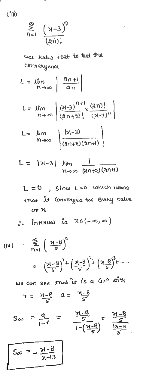 (110 nal (2-3)? (2n)! use ratio test to test the convergence L- um an +1 an nt L = lim 21-3) (an) na Tan+2)! (31-3) X L= lim