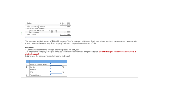 $ 4,888,000 4,057,040 830,960 Sales Operating expenses Net operating income Interest and taxes: Interest expense Tax expense