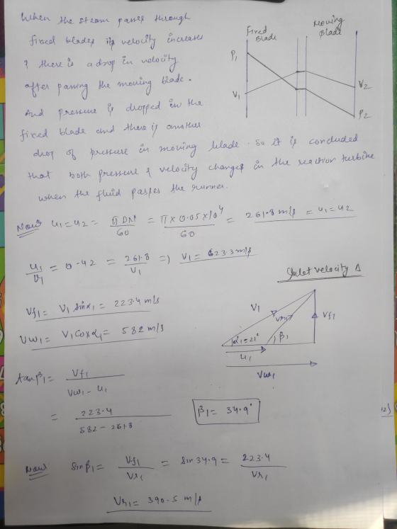 Honing fired Blade العام When the steam passer tirough fixed blades its newcity increases ? there is a drop in velocity P aft