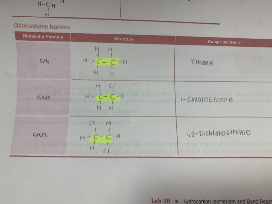 H-CH Chloroalkane Isomers Molecular Formula Structure Compound Name Hн Hi-C-C-H Ethane CHO HH HCI CH,CI 1- chloroethane н-с-с