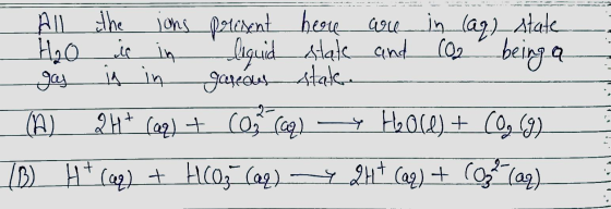 All the ions present here are in (ag) state H₂O is in liquid state and (02 being a gas is in garaus stakere (A) 24+ (aq) + Co