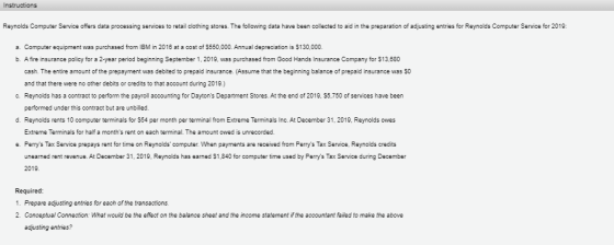 Instructions Reynolds Computer Service offers data processing services to retail clothing stores. The following data have bee