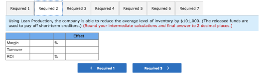 Required 1 Required 2 Required 3 Required 4 Required 5 Required 6 Required 7 Using Lean Production, the company is able to re