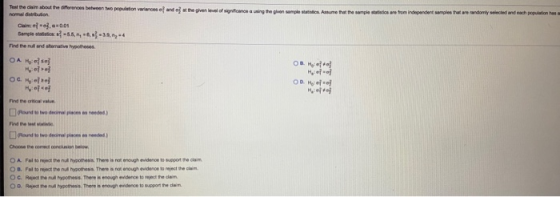 Test the claim about the differences between two population variaron o dost the given level of seasing the given sample sure