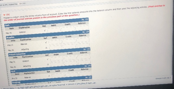 2 min 124 min (b) Prepare sider using the three-bolum Farm of acourt. Enter the trial balance amounts into the balance column
