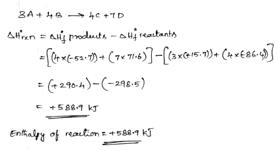 3 A +43 -> 4C+70 Strxn = ahf products - - Hf realtants =[(**(-5217) + (74 71:6)]-[(3XG15.1))+ (**€85-)] = (+290.4)-(-298.5) 5