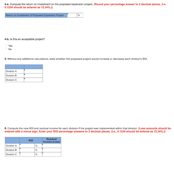 -a. Compute the return on investment on the proposed expansion project. (Round your percentage answer to 2 decimal places, (i