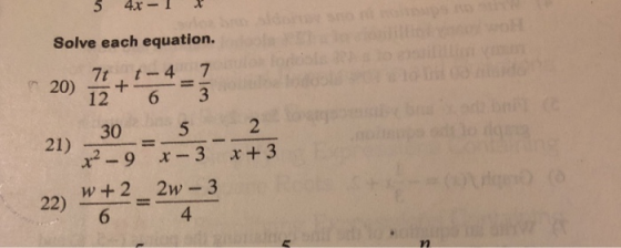 Solve each equation. 12 6 3 305 21) 22) 4