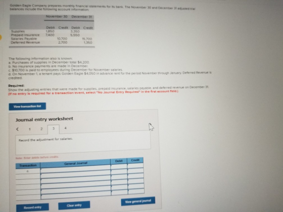 LUBIY prepares monthly financial statements for its bank. The November 30 and December balances include the following account