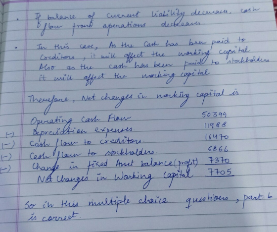 De Il balance of current liability decemain. cash B flow froud operations decrean. In this case, As the Cash has been paid to