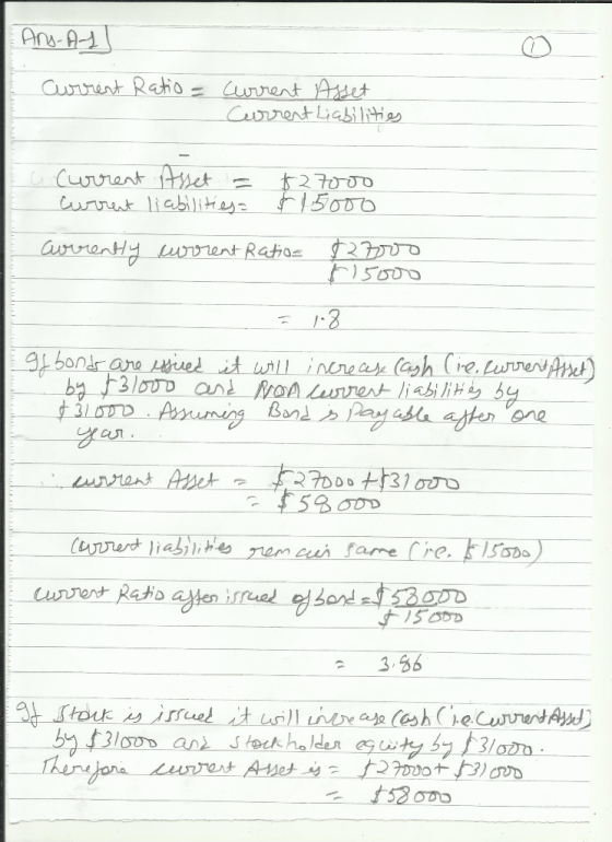 Ang-A-L] Current Ratio = Current Asset Current Liabilities a Current Asset - $27000 Current liabilities = $15000 currently cu