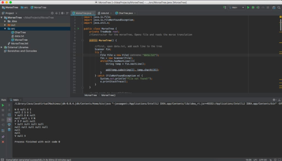 MorseTree [-/ldeaProjects/MorseTree] - ../sro/MorseTree.java [MorseTree] G MorseTree MorseTree src Main O Project- V MorseTre