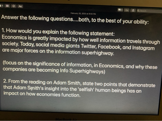 & © Aa Bo o Q Search February 20, 2020 at 9:04 PM Answer the following questions....both, to the best of your ability: 1. How