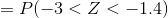 =P(-3<Z<-1.4)