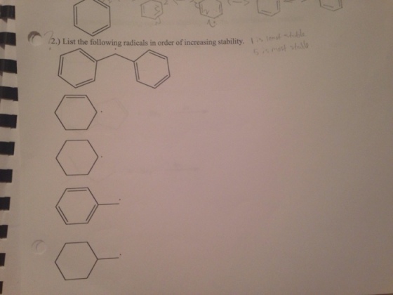 List the following radicals in order of increasing