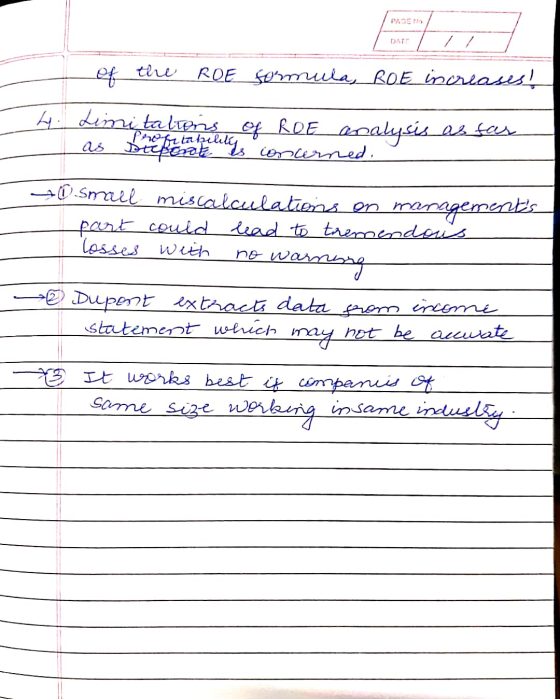 PAGE 1 DATE of the ROE somula, RoE increases! - 4. Limitations of ROE analysis as far as beprotys concerned. her 20.smare mis