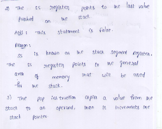 Pushed on the st ack ANSTis statment fake peason Ss known h ne stack segment Register ss egiste Points to he geneal The aye
