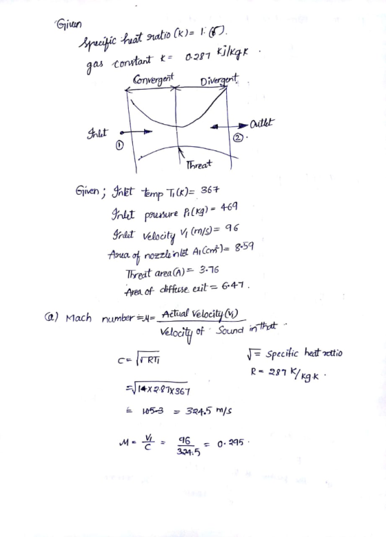 ton ConvereitDiverguit, 0 Threat Treat area(A) 3-16 Area of ahffuse eail- 6-41 @) Mach number 캬 Actual Vélocity() -4- Vélocitj of Sound inht ,-specific heat?otio R-287 K/ 324.5