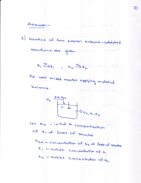 1) kineisto poalle enme-catafte A Nen 2 2 For well mixed reactor appying mateial alance soutlet conce ntvotionoPs