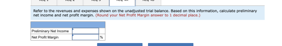 Icy 1 licy Ty TN LUTU Refer to the revenues and expenses shown on the unadjusted trial balance. Based on this information, ca