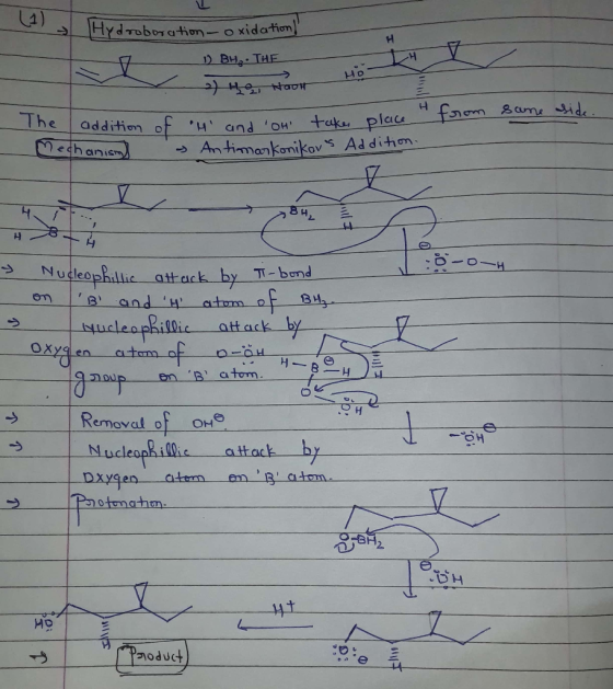 12) (1) Hydroboration - Ydroboration - oxidation) 1 BH - THE TH ) Ho NooH Hok H and o take place & Antimarkonikovs Additi