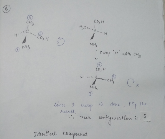 CO₂H Нас 111 11 С- HBCI 24 NH₂ NH, I swap H with CH₂ Co, H NH₂ since I swap result, r the is done, flip the configureation