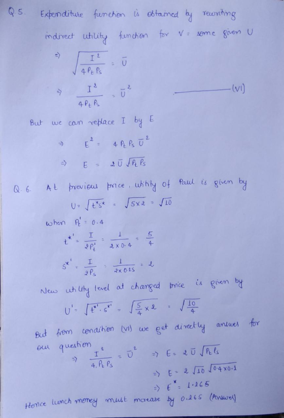 (vi) But we can reHace by E uohon 0.4 5 nleus uuh uhe level at changed pice is gien Bud tem tenaihen (vi) uwe got dinetty antues br eu queshem 4. t rs E 1.25 Hence lunch money mut maases (wr