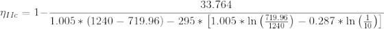 \eta _{IIc}=1-\frac{33.764}{1.005*\left ( 1240-719.96\right )-295*\left [ 1.005*\ln \left ( \frac{719.96}{1240} \right ) -0.287*\ln \left ( \frac{1}{10} \right )\right ]}