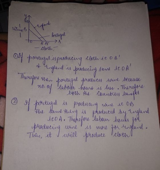 England Wene 3 - Portugal to > X - cloth. portugal is producing cloth ie o B of England is producing same ic of Therefore th