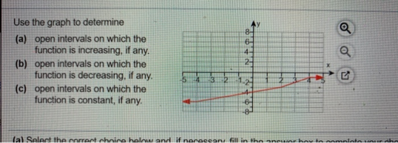 Use the graph to determine (a) open intervals on which the function is increasing, if any. (b) open intervals on which the fu