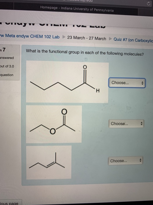 UUUC.up.euu Homepage - Indiana University of Pennsylvania muy LIV V UN ww Meta еndyw CHEM 102 Lab 23 March - 27 March Quiz #7