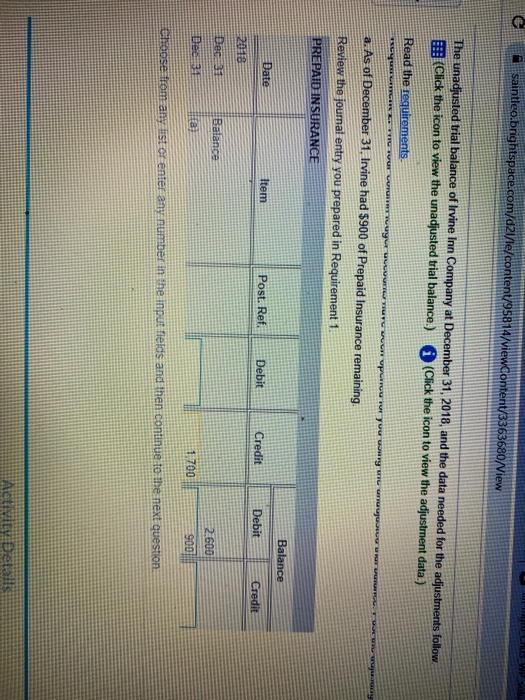 saintleo.brightspace.com/d21/ie/content/95814/viewContent/3363680Niew The unadjusted trial balance of Irvine Inn Company at D