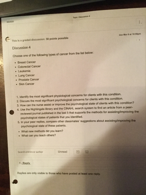 Topic: Discussion 4 3/2/2020 due Mar 8 at 10:59pm This is a graded discussion: 50 points possible Discussion 4 Choose one of