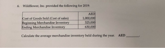 6. Wildflower, Inc. provided the following for 2019: AED Cost of Goods Sold (Cost of sales) Beginning Merchandise Inventory E