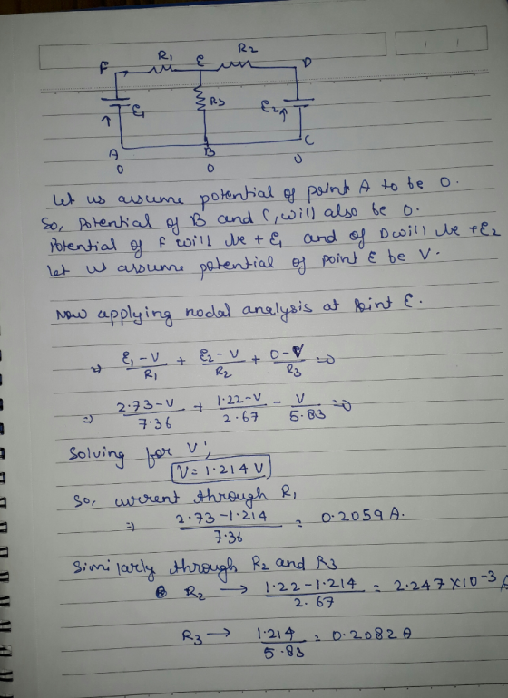 RS 0 uo applying nodal anelyais at bint す 2 2.73-v-4 于36 122-v-ㄧㄧˇ- 2.67 5.83 Solui 2.73214 3.3 o059 A 2. 67 R31214 D:2082 5