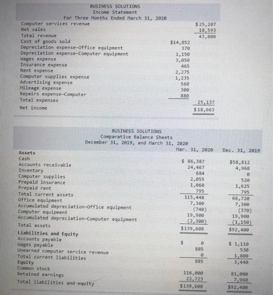 $ 25,207 18,593 43,800 BUSINESS SOLUTIONS Income Statement For Three Months Ended March 31, 2020 Computer services revenue Ne