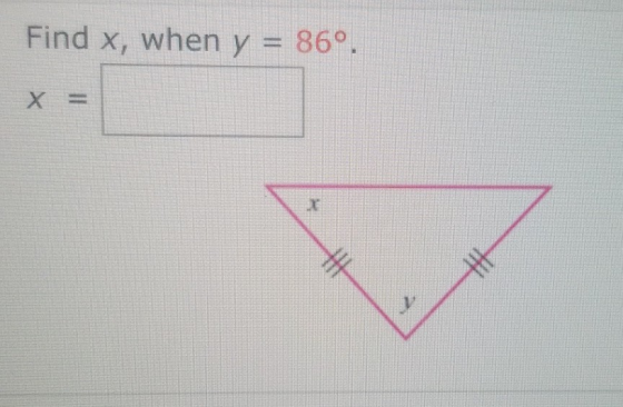 Find x, when y = 86º. th