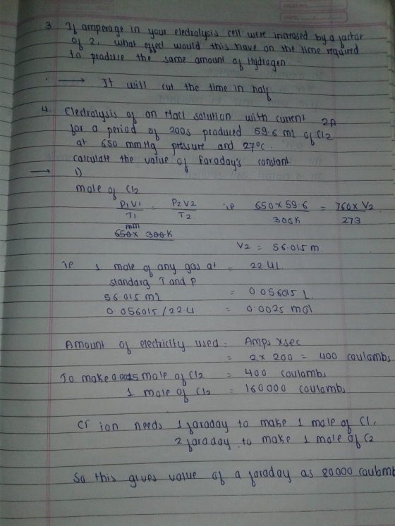 4b amperage in yaur electalusis cell urt incmased by a actor ihot yed woutd ahis haue an the ime rauirtd L prodille the uill