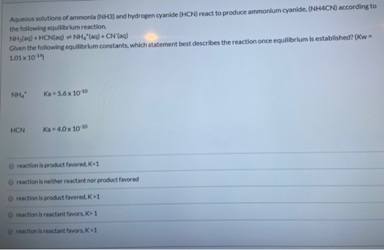 Aqueous Solutions Of Ammonia NH3 And Hydrogen Cyanide HCN React To 