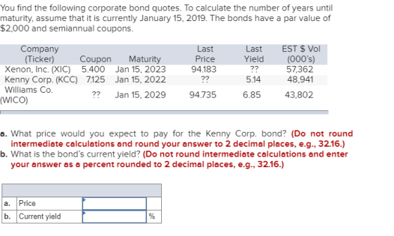 You find the following corporate bond quotes. To calculate the number of years until maturity, assume that it is currently Ja