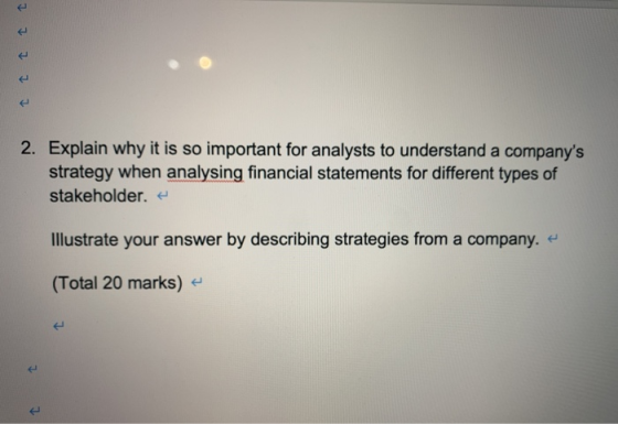 1 1 1 1 1 2. Explain why it is so important for analysts to understand a companys strategy when analysing financial statemen