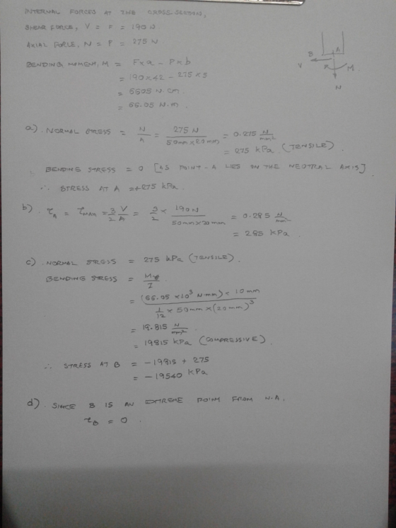 66, 05 Ν.Μ) = 275 kPa (72~ sue STRESS AT A +275 kR o.28 54- : 285 kPa 3 브 193Sナ275 19540 kPa STRESS 476