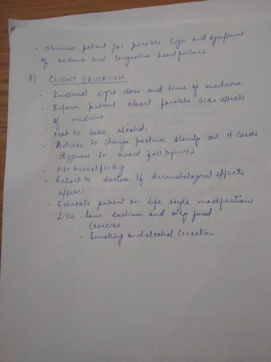 obresue patient for possible Sign and syreftom of bedema and longestive heart failure I CLIENT EDUCATION : austruct right cor