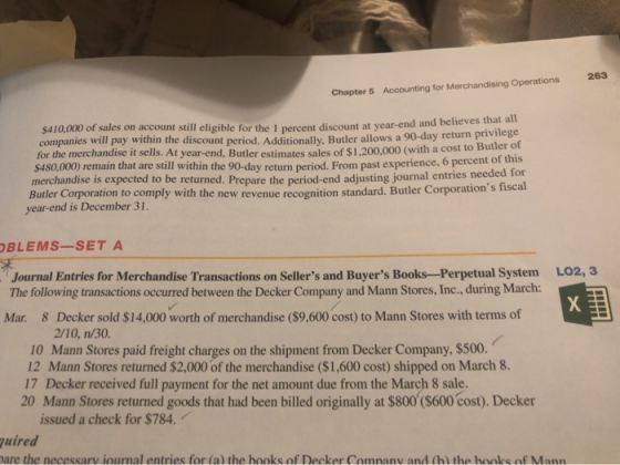 263 Chapter 5 Accounting for Merchandising Operations $410,000 of sales on account still eligible for the percent discount at