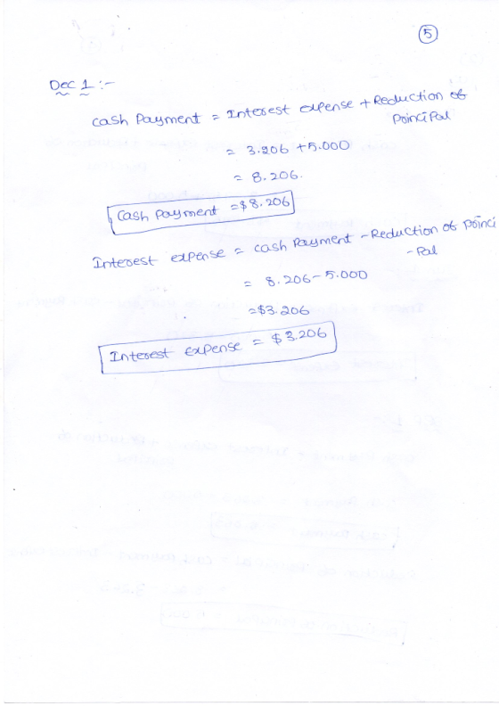 Dec 1 : cash payment = Interest opense + Reduction of poincipal = 3.206 75.000 28,206 I Cash payment $8, 2061 - Pal Interest