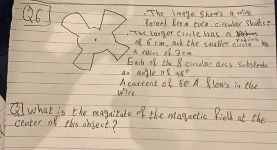 Q6 The image shows a wine. formed from two circular Shapes: The larger Circle has a Machines of 6 cm, and the smaller circle